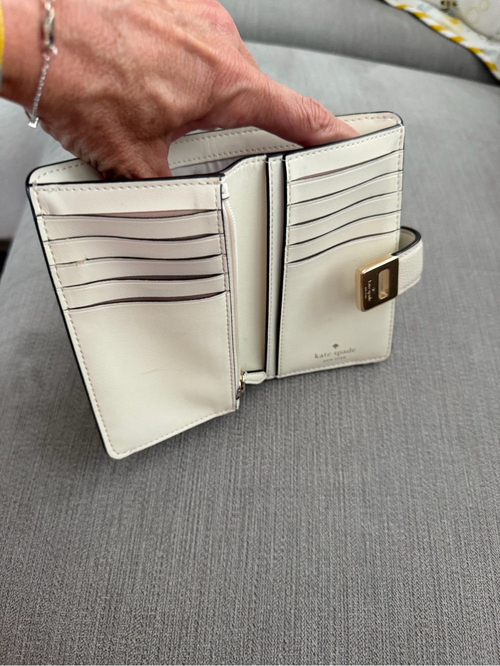 kate spade Cream Leather Floral Appliqué Wallet with Gold Hardware - Picture 4 of 12